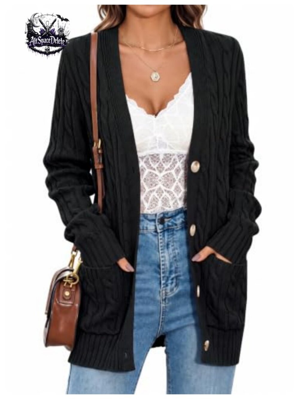 Womens Cable Knit Button Up Oversized Cardigan Sweater